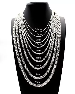 $69.99 • Buy Real 925 SOLID Sterling Silver Diamond-Cut ROPE Chain Necklace Or Bracelet ITALY