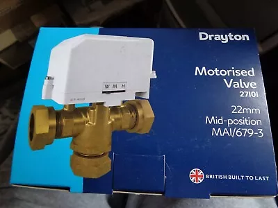 DRAYTON 27101 22MM 3 PORT MID POSITION DIVERTER MOTORISED VALVE MA1/679-3 New • £41.65