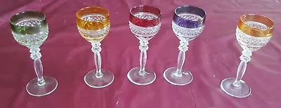 $125 • Buy Elegant Set/5 Val St Lambert Crystal Cordial Liquor Cut To Clear Stemware