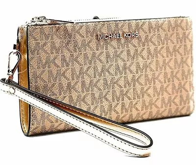 Michael Kors Jet Set Travel Large Double Zip Wristlet Rose Gold 35H1RTVW3V NWT • $64.99