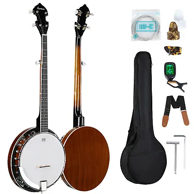 5 String Tunable Banjo 24 Brackets Right Handed Mahogany Resonator With Bag • $145.99