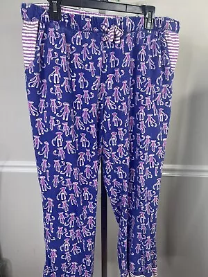 Munki Munki Size Large  Purple Bamboo Cozy Sock Monkey Soft Flannel Pajama Pants • $14.95