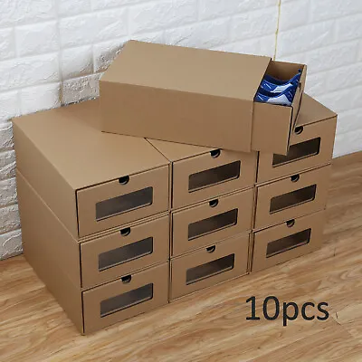 £22.99 • Buy 10× Shoe Boxes Organiser Drawer Cardboard Foldable Stackable Storage Visible UK