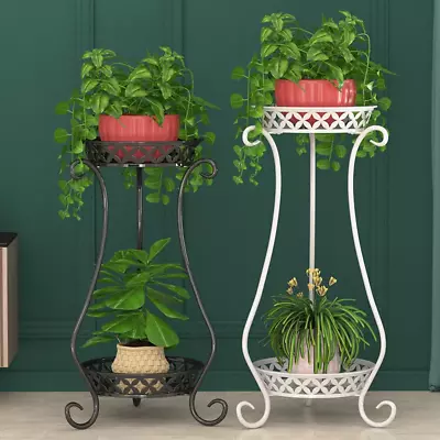 2 Tier Plant Stand Flower Pot Rack Shelf Planter Display Holder Indoor & Outdoor • £8.94