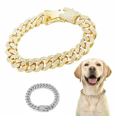 £6.14 • Buy Luxury Crystal Dog Collar Choker Stainless Steel Pet Dog Chain Collar Pet Chain