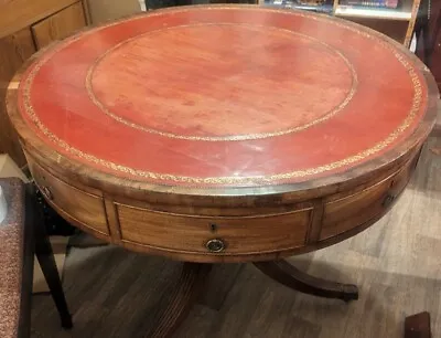Circa 1800s Round Mahogany Leather Top Drum Table Antique.  • $1935