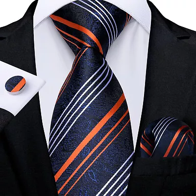 Mens Ties Lot New Silk Blue  Green Striped Solid Necktie Classic Tie Hanky • $17.98