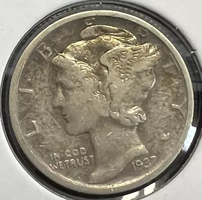 1937-d Mercury Silver Dime Grades Fine.actual Coin  #2184 • $3.25