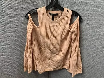 BCBGMAXAZRIA Lucia Cold Shoulder Sweater Top Bell Sleeve Size S  Blush • £15.11