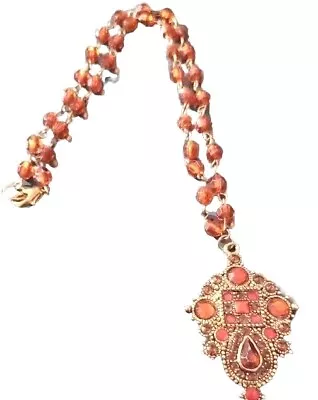 Indian Traditional Necklace Womens Design Sizzling Graceful Magneeta Orange Gold • $15.99