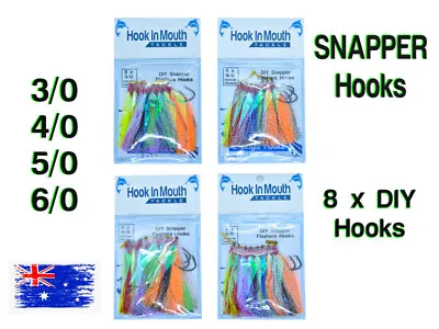 $9.99 • Buy 8 X DIY Flasher Hooks 3/0 4/0 5/0 6/0 Flathead Whiting Rigs Snapper Snatcher