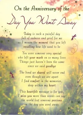 Grave Card ANNIVERSARY OF THE DAY YOU WENT AWAY Graveside Memorial Keepsake • £3.55
