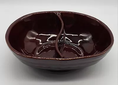 Vintage 1950s Marcrest Oven-Proof Stoneware Daisy Dot Brown Divided Bowl  • $20