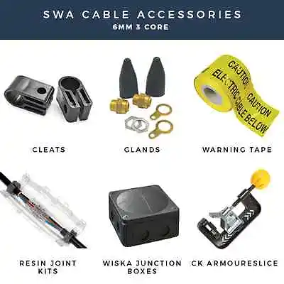 Armoured Cable 6mm 3 Core Cable Glands Cable Cleats Cable Joints Warning Tape • £5.45