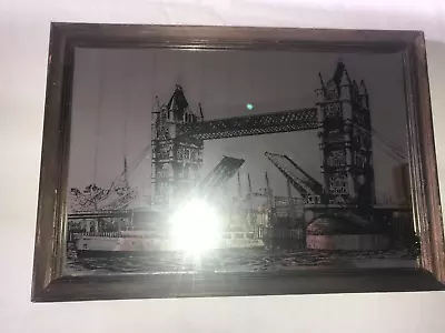 Vintage TOWER Draw BRIDGE River Thames LONDON Wood Frame WALL Picture MIRROR 13  • $45