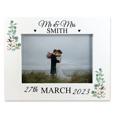 Personalised Wedding Photo Frame Mr And Mrs Wooden Photo Frame Wedding Gift • £9.99