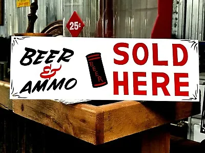 $39 • Buy Vintage Hand Painted Metal BEER AMMO Gun Shop Store Hunting Sporting Goods Sign
