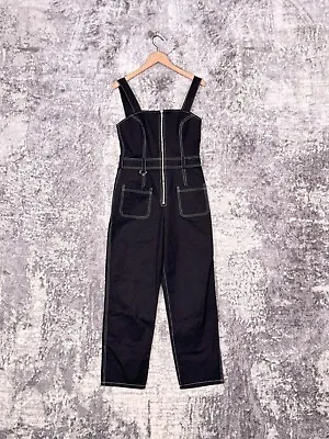 H:ours Revolve Black Canvas Utility Sleeveless Jumpsuit Size M Medium • $43.74