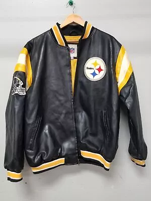Vintage NFL PITTSBURGH STEELERS GIII Faux Leather Bomber Jacket Size XL • $24
