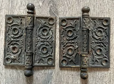 2 Vintage / Antique Cast Iron Ornate Door Hinges 4 X 4  • $19.99