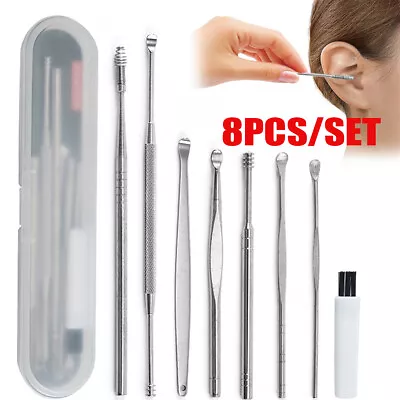 8Pcs Set Ear Pick Cleaning Set Health Care Tool Ear Wax Remover Cleaner Curette • £2.75