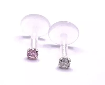£4.19 • Buy 2 Mm Crystal Helix Tragus Bar Bioflex With Small 2 MM Push Fit Crystal 1.2 Mm