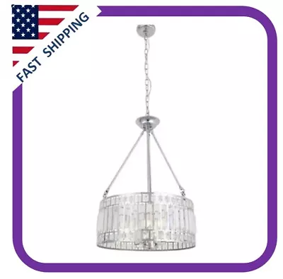 3-Light Chrome And Crystal Drum Chandelier Light Fixture • $119