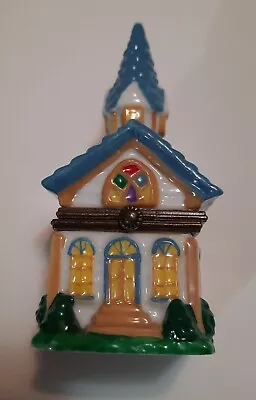 Midwest Of Cannon Falls Hinged Trinket Box CHURCH With Lights BLUE Roof PERFECT! • $4.99