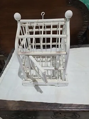 Vintage Painted White Wooden Bird Cage With Removable Bottom ◇ 12  T X 8.25  • $37.77