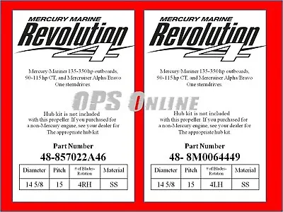 Mercury Revolution 4 Propeller 14.62 X 15  Pitch RH & LH 8M0151315 & 8M0151314 • $1739