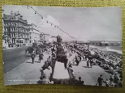 1959 The Sea Front & Pier Eastbourne RPPC.  Busy Promenade Vintage Cars.  • £2