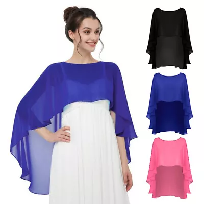 Ladies Wedding Capes Chiffon High Low Shawl Wraps Bridal Cape Shrug Beachwear • £7.25