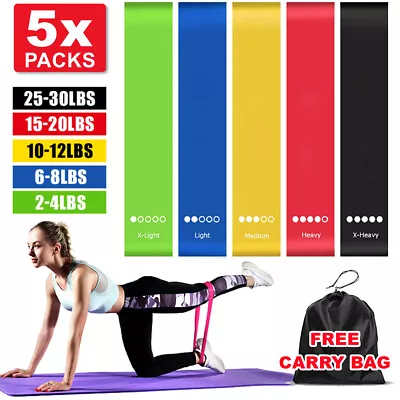 $7.99 • Buy 5X Resistance Loop Bands Exercise Men Women Legs Arms Booty Yoga Physio Gym Set