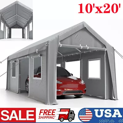 10'x20' Heavy Duty Carport Canopy Tent Garage Shed With Sidewall & Doors Gray • $275.48