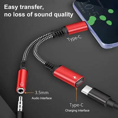 2-in-1 Type-C USB C To 3.5mm AUX Audio Headphone Jack Adapter Charger Cable NEW • $3.35