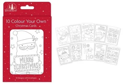 10x Colour Your Own Christmas Cards Gift Making Envelope Craft Kit Blank Card • £4.49