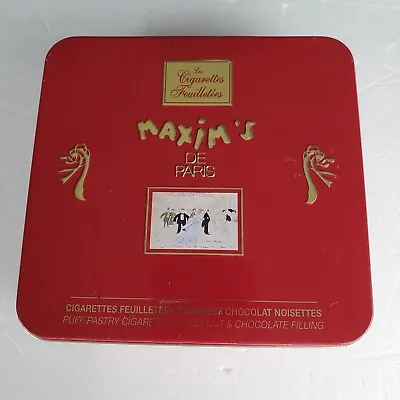 Maxim's Empty Cigarette Tin From Paris France 5  Square 1  High Artwork Snap Lid • $17.03