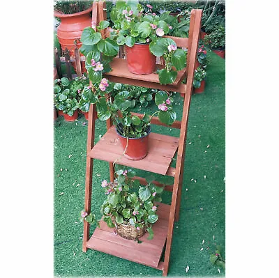 £18.99 • Buy Wooden Flower Planter Ladder 3 Tier Plant Pot Stand Shelf Herb Potting Table