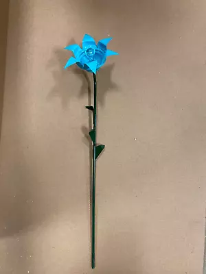 All Steel Blue Rose Flower Home Garden Stake Yard Art Lawn 22  Tall With Jewel • $7.25