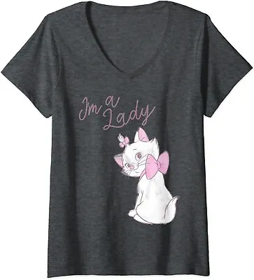 Licensed Disney The Aristocats Marie I'm A Lady Text V Neck Shirt Womens M Grey • $29.95