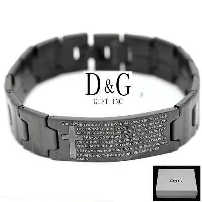 DG Gift Inc Stainless Steel 8  Our Father Prayer Bible Verses Band Bracelet +Box • $12.99