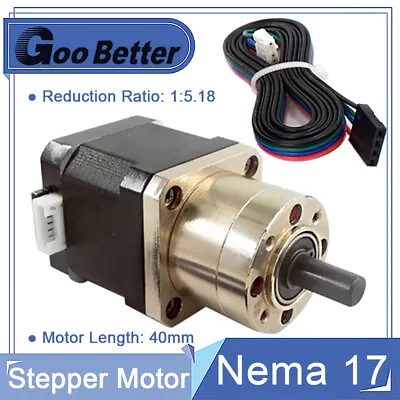 1:5.18 Planetary Gearbox Nema 17 Stepper Motor 1.8A L=40mm 4-Wire CNC 3D Printe • £30.12