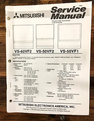 Mitsubishi VS-60VF2 VS-50VF2 VS-50VF1 Monitor Service Manual *Original* • $19.97