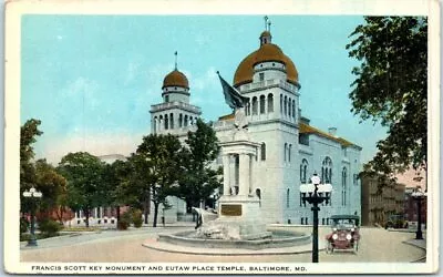 Postcard - Francis Scott Key Monument & Eutaw Place Temple Baltimore Maryland • $0.99