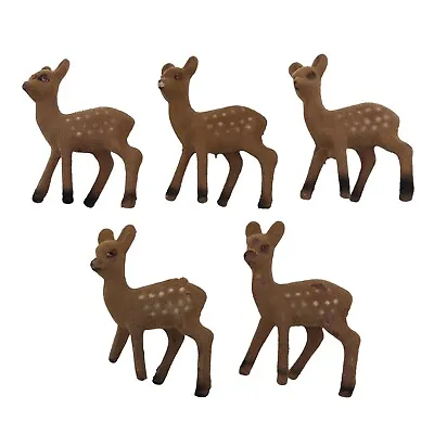 Vintage Flocked Felt Plastic Deer Doe Fawn 3” Christmas Decor Lot Of 5 • $17.99