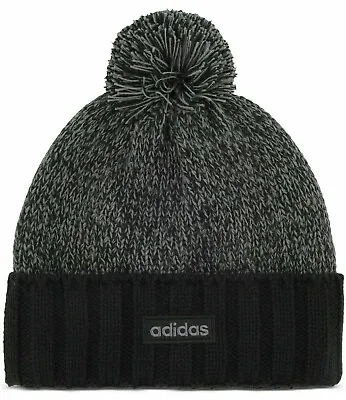 ADIDAS Knit STRETCH Recon II POM BEANIE Hat One Size BLACK Lined HAT $29 NEW NWT • $18.65