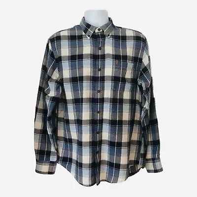 Izod Mens M Blue/White Plaid Long Sleeve Button Up Casual Collared Flannel Shirt • $13