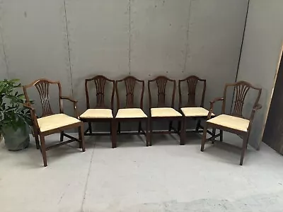 Antique Edwardian Mahogany 6 Dining Chairs 2 Carvers *delivery Available • £245