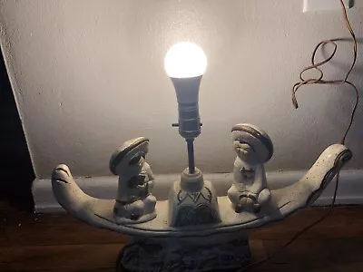 Vintage Mid-Century Porcelain Table TV Lamp Asian Oriental Chinese Couple Boat  • $32.95