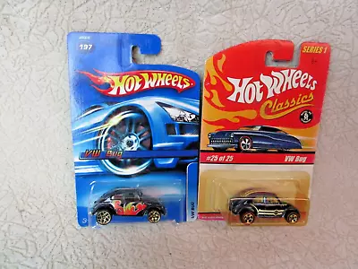 Hot Wheels Classics Series 1 Striped Blue VW Bug+ Black 197 Toy Car Lot • $13